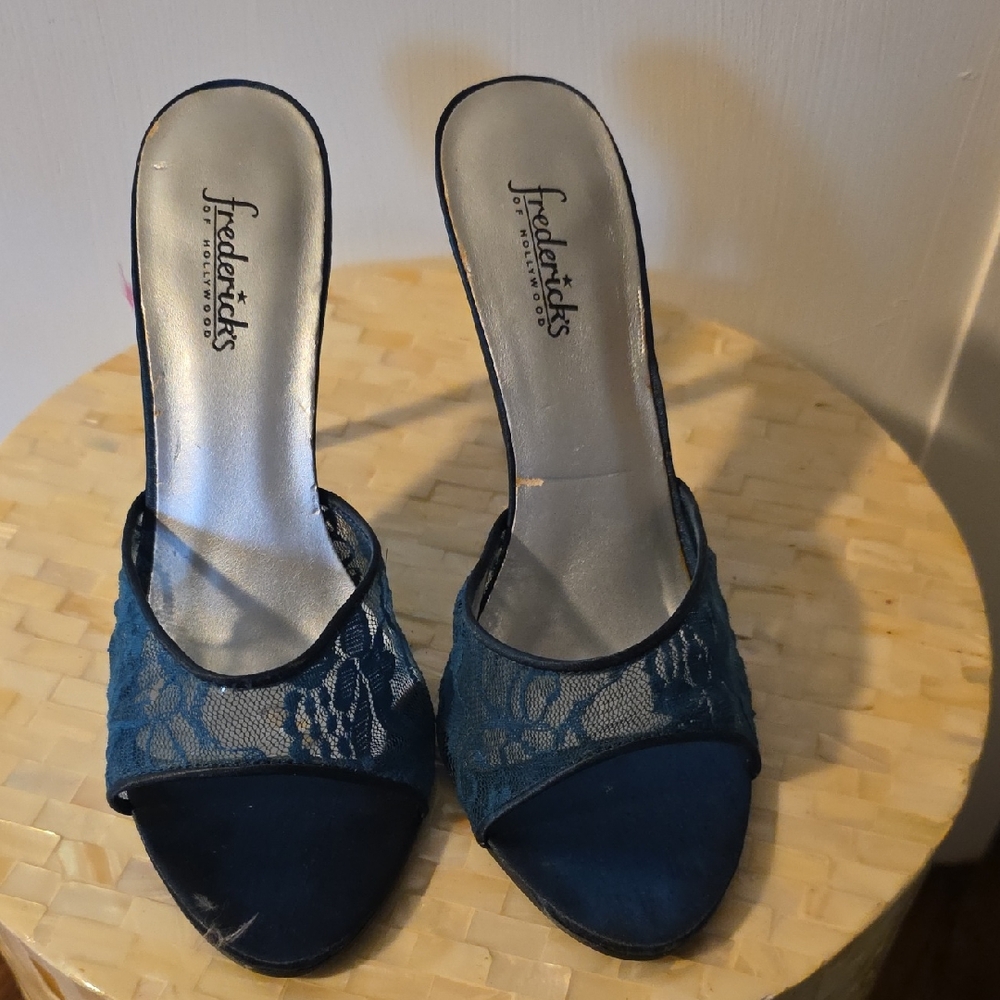 Fredericks Of Hollywood Teal Lace Women's Shoes Mules Sz 9